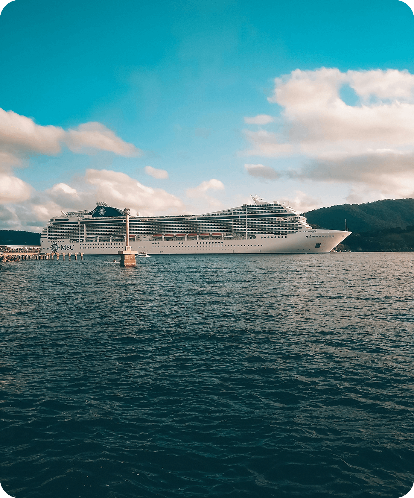 Cruise ship at sunset